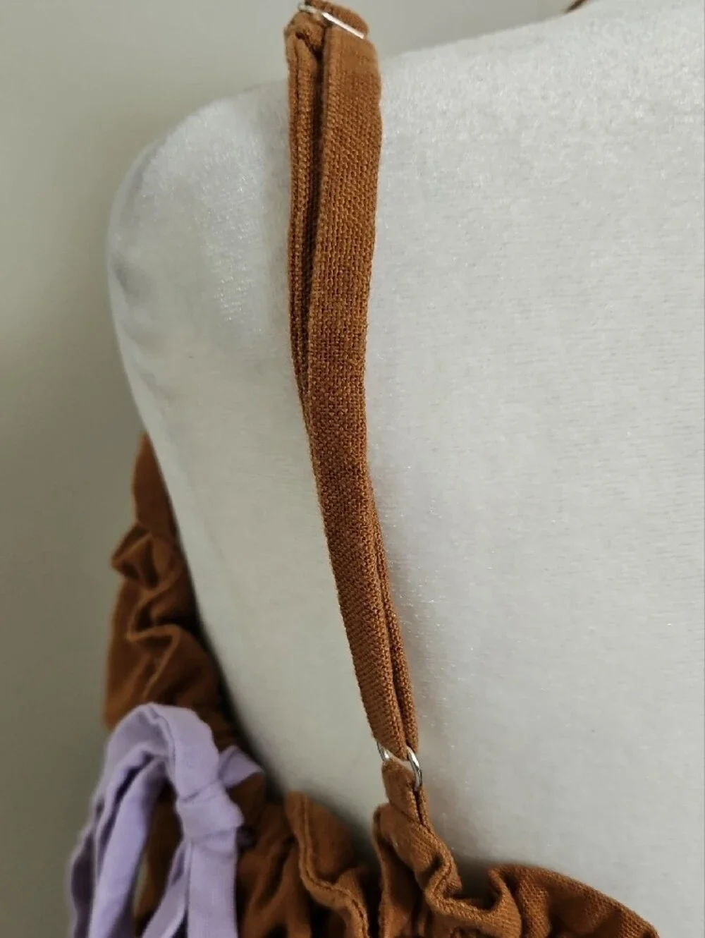 Fenareta Heraia Linen Blend Blouse Brown Ruched Side Tie Top XL EUC